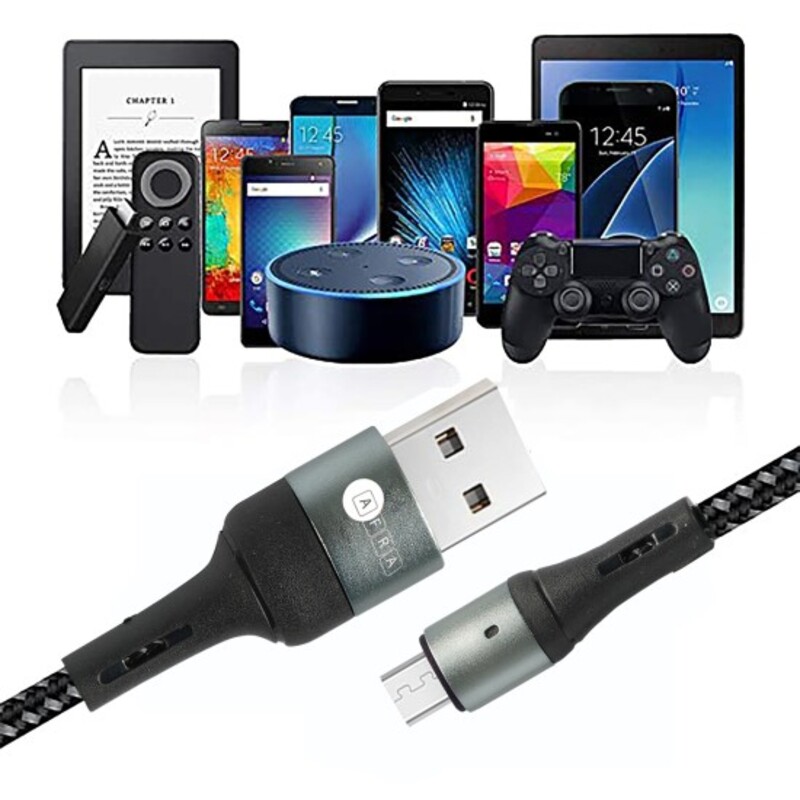 AFRA USB Charging Cable, 2.4A, Nylon-Braided Jacket, With Data Transmission, USB A to Micro-USB, 1 meter length, Durable, Tangle Free, Auto-Disconnect Function, LED Indicator AF-0003MUSB